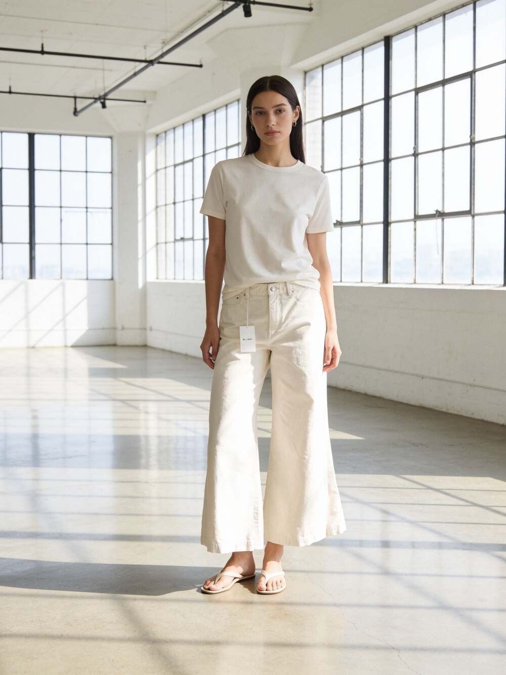 DL1961 Cream Wide Leg Flare Jeans